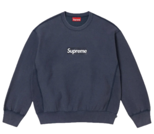 SUPREME WASHED BOX LOGO CREWNECK NAVY