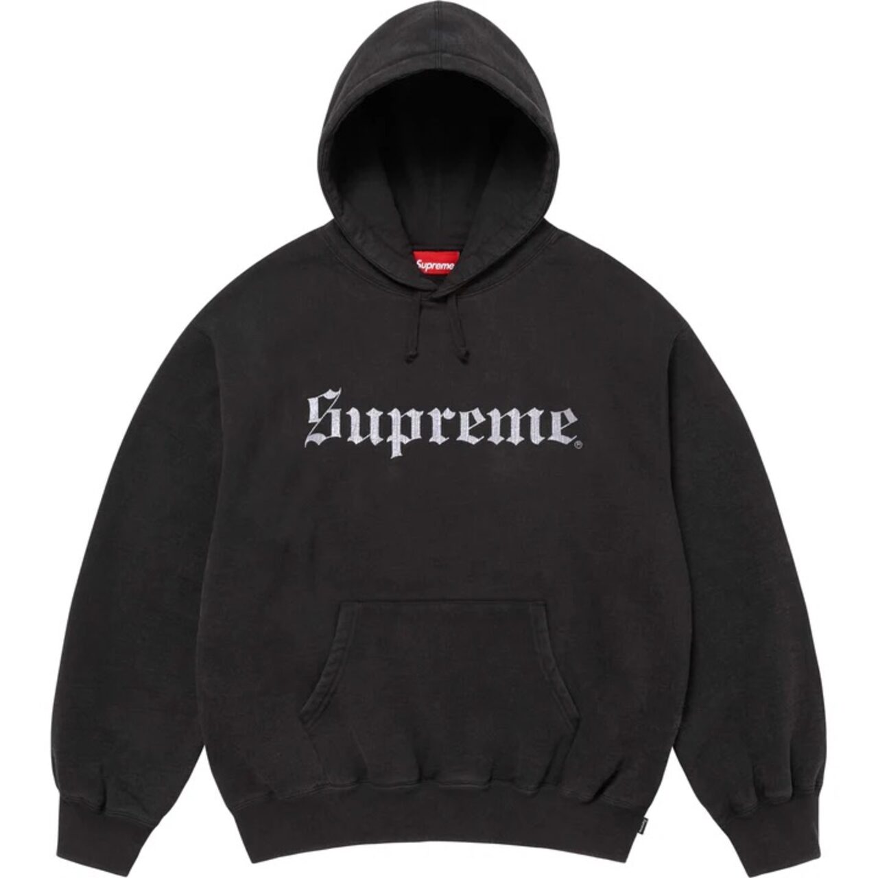 WASHED OLD ENGLISH HOODED SWEATSHIRT BLACK