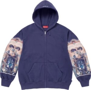 SUPREME MICHAEL JACKSON DANGEROUS ZIP UP HOODED SWEATSHIRT WASHED NAVY