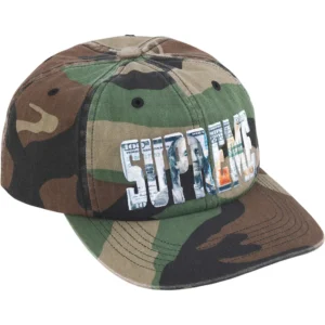 SUPREME HAT EMBROIDED MONEY LOGO 6 PANEL CAMO