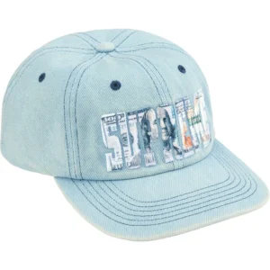 SUPREME HAT EMBROIDED MONEY LOGO 6 PANEL DENIM