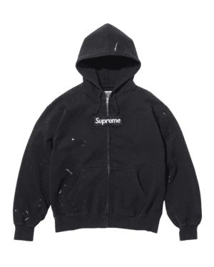 SUPREME MM6 MAISON MARGIELA BOX LOGO ZIP UP HOODED SWEATSHIRT BLACK