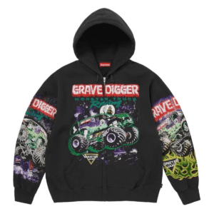 SUPREME GRAVE DIGGER ZIP UP HOODED SWEATSHIRT BLACK