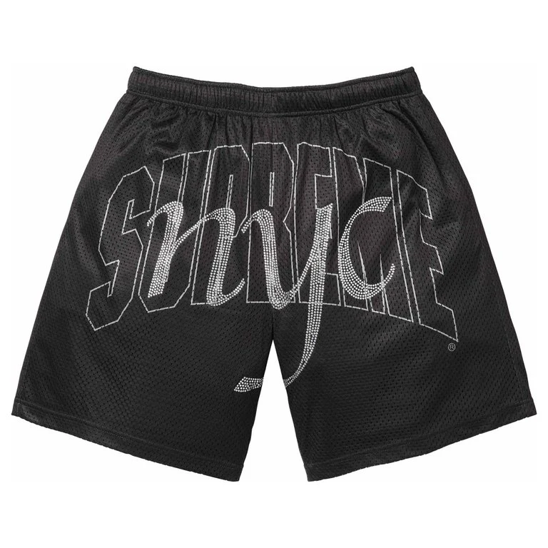 SUPREME RHINESTONE MESH SHORT BLACK